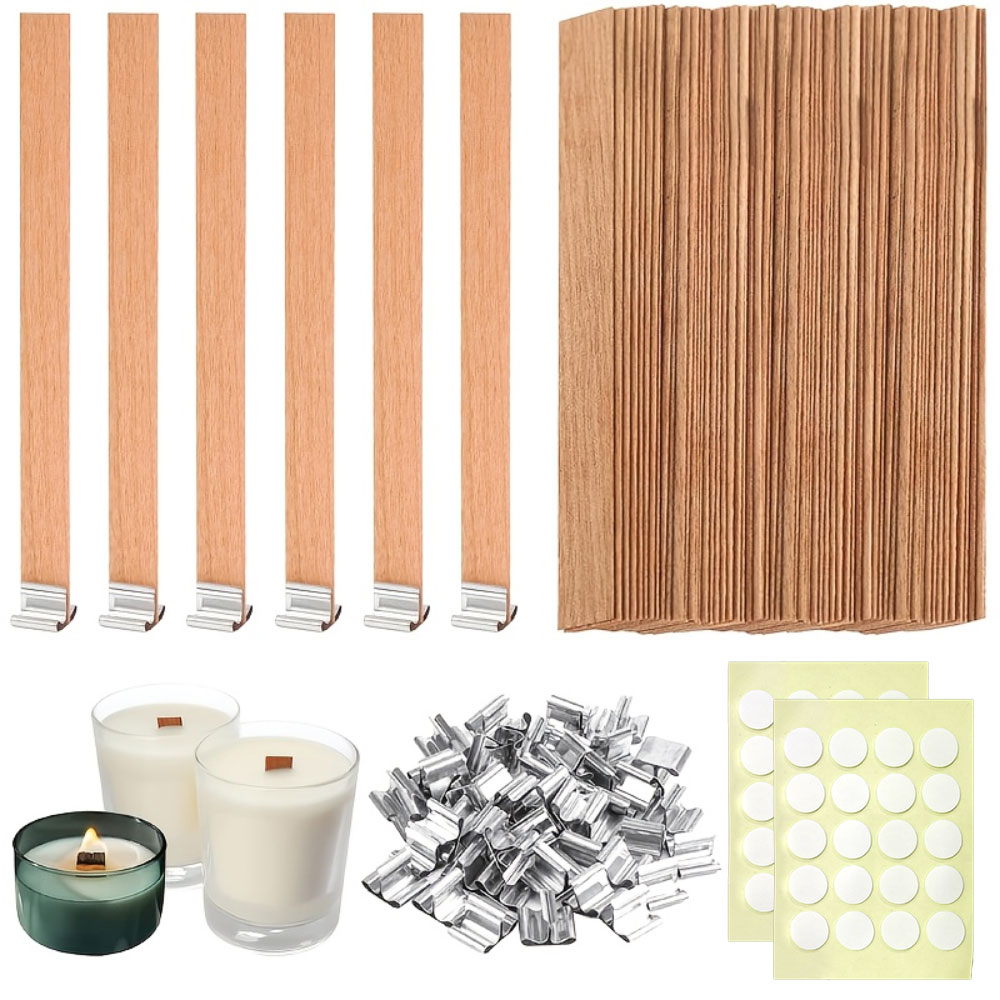 Candle Making Wicks - 100 قطعة فتائل خشبية مع قاعدة
